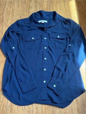 LOFT Navy Utility Button-Front Blouse